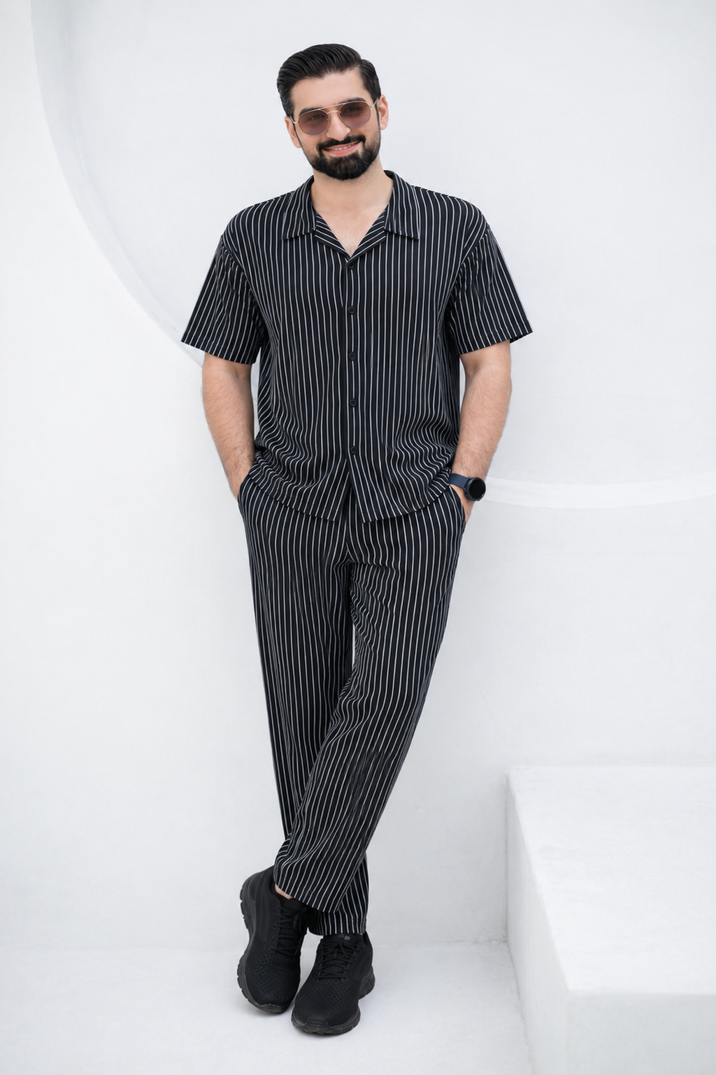 Baigino Black Streak Button Down Co-ord Set
