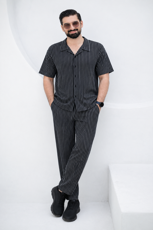 Baigino Black Streak Button Down Co-ord Set