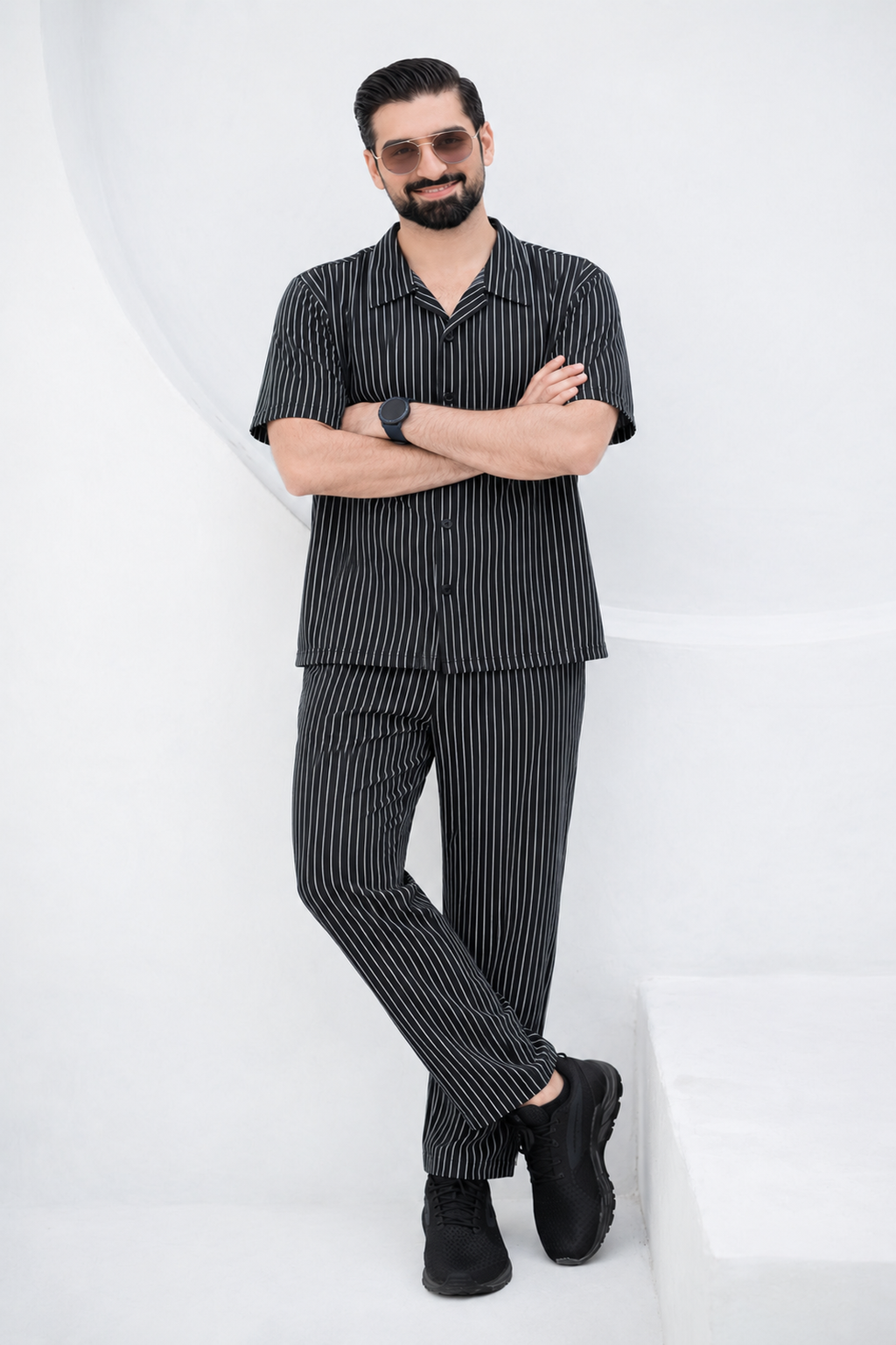Baigino Black Streak Button Down Co-ord Set