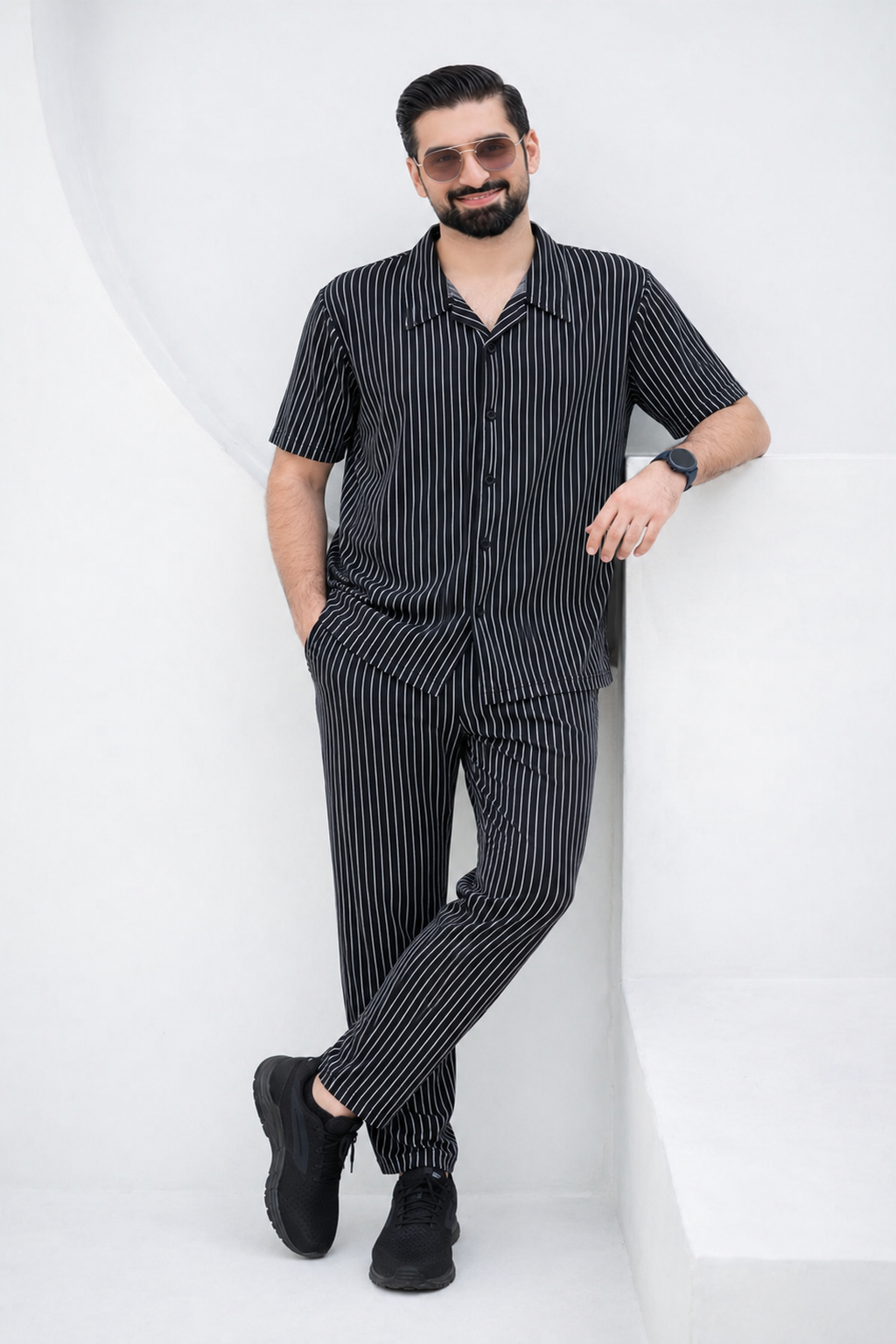 Baigino Black Streak Button Down Co-ord Set