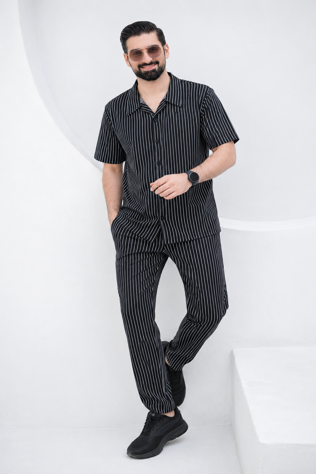 Baigino Black Streak Button Down Co-ord Set