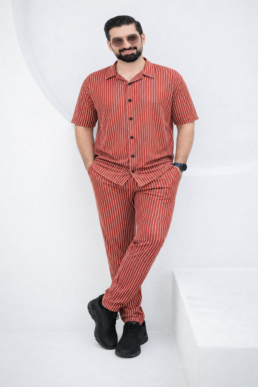 Baigino Rust Brown Streak Button Down Co-ord Set