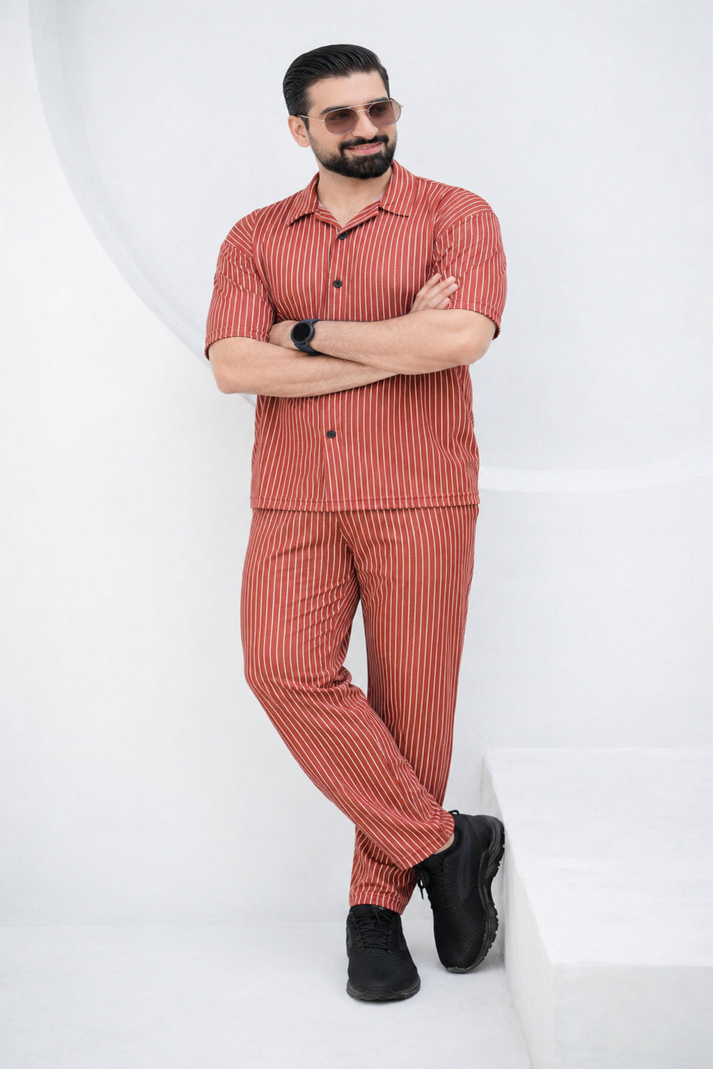 Baigino Rust Brown Streak Button Down Co-ord Set