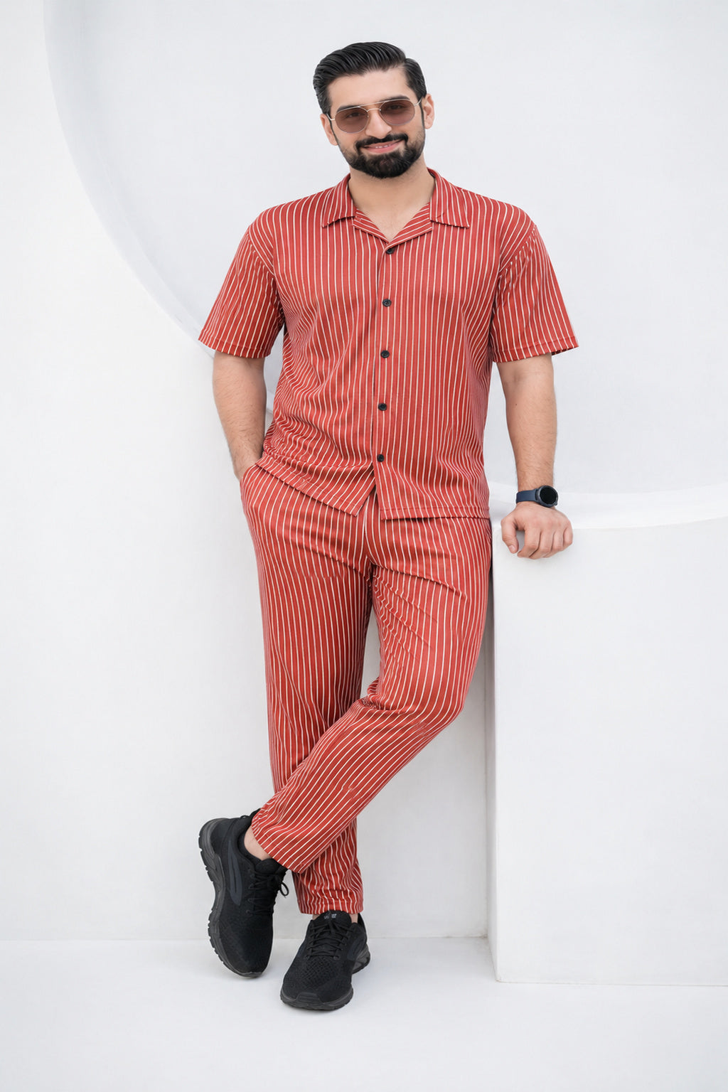 Baigino Rust Brown Streak Button Down Co-ord Set