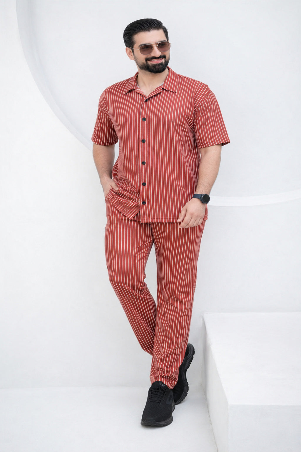 Baigino Rust Brown Streak Button Down Co-ord Set