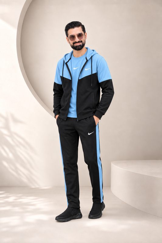 Nik Sky Blue & Black Hooded Winter Tracksuit — male, image 1