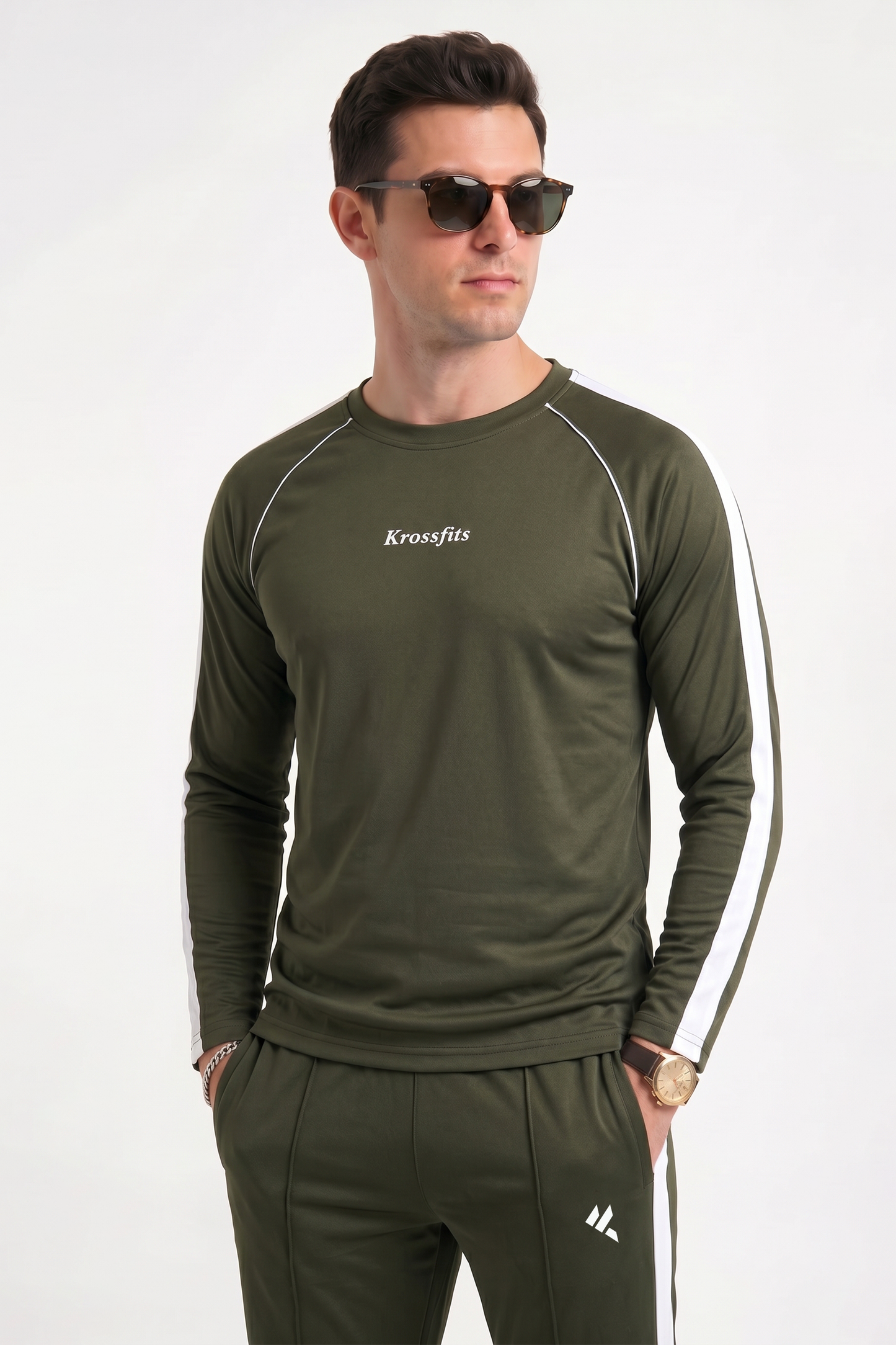 KF Olive and white Full sleeves Ultra Soft Dri-Fit Tracksuit