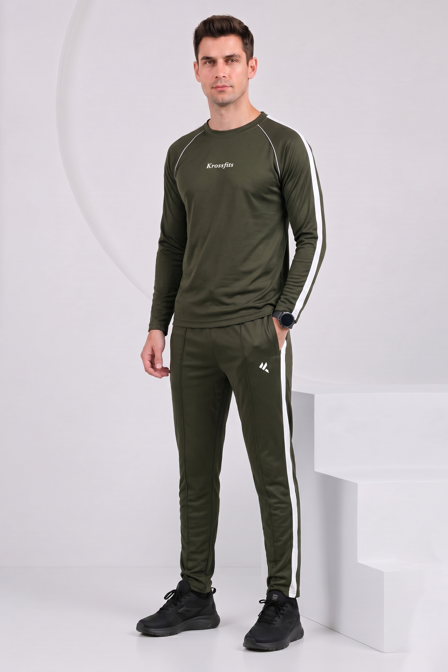 KF Olive and white Full sleeves Ultra Soft Dri-Fit Tracksuit