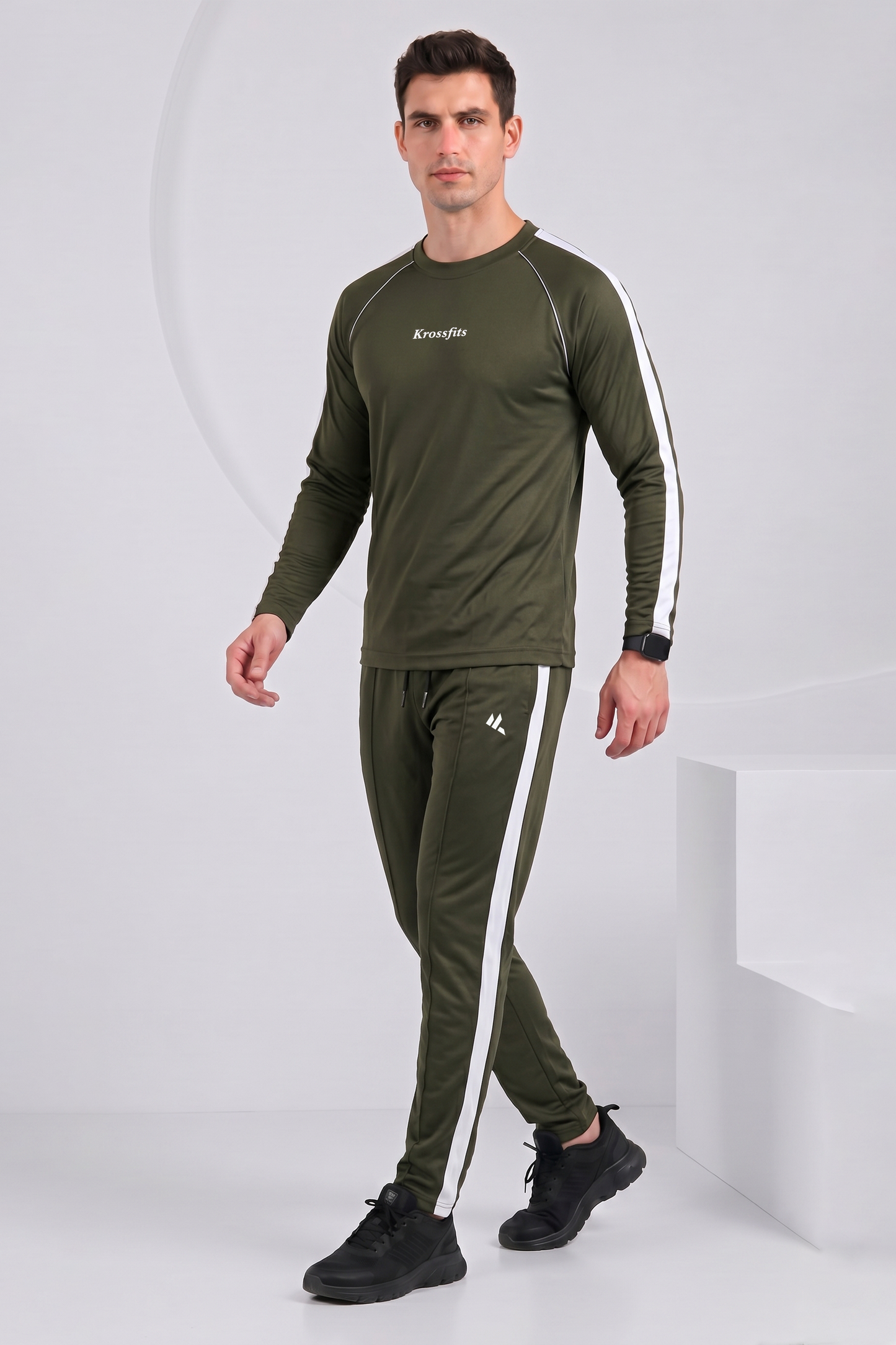 KF Olive and white Full sleeves Ultra Soft Dri-Fit Tracksuit