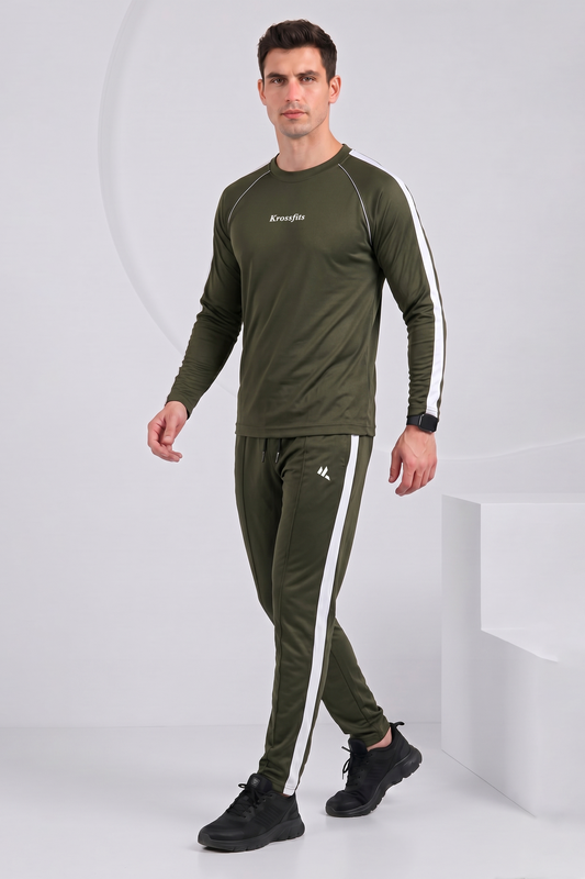 KF Olive and white Full sleeves Ultra Soft Dri-Fit Tracksuit