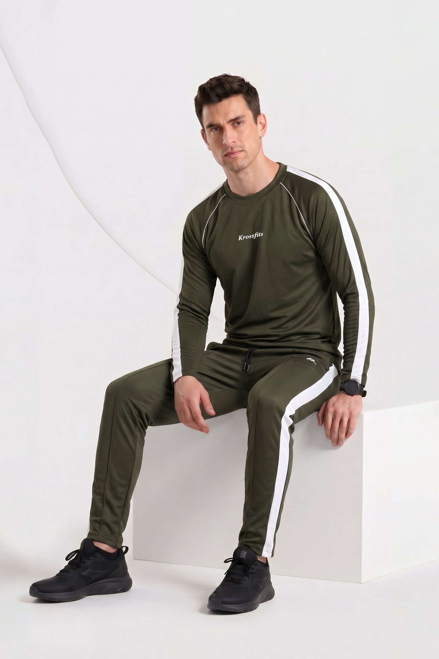 KF Olive and white Full sleeves Ultra Soft Dri-Fit Tracksuit